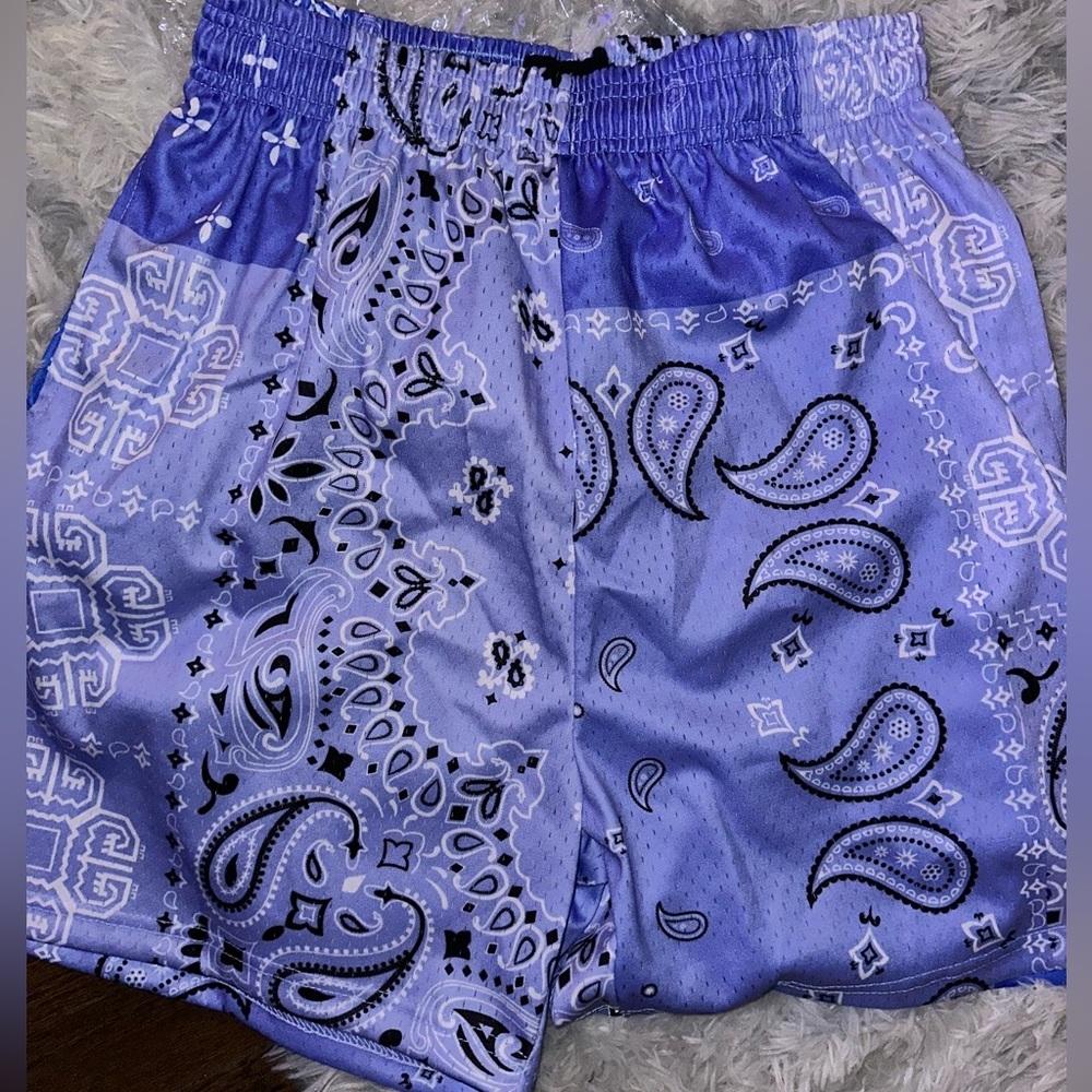 Asylum Men’s Blue Black & White Satin Mesh Shorts - XL - BRAND NEW